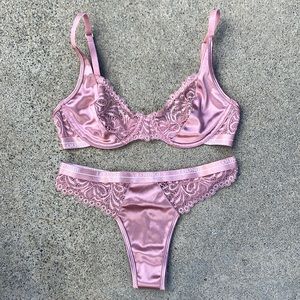 Lounge Pink Silk Balcony Bra Size 34B and Thong Size XS NWOT